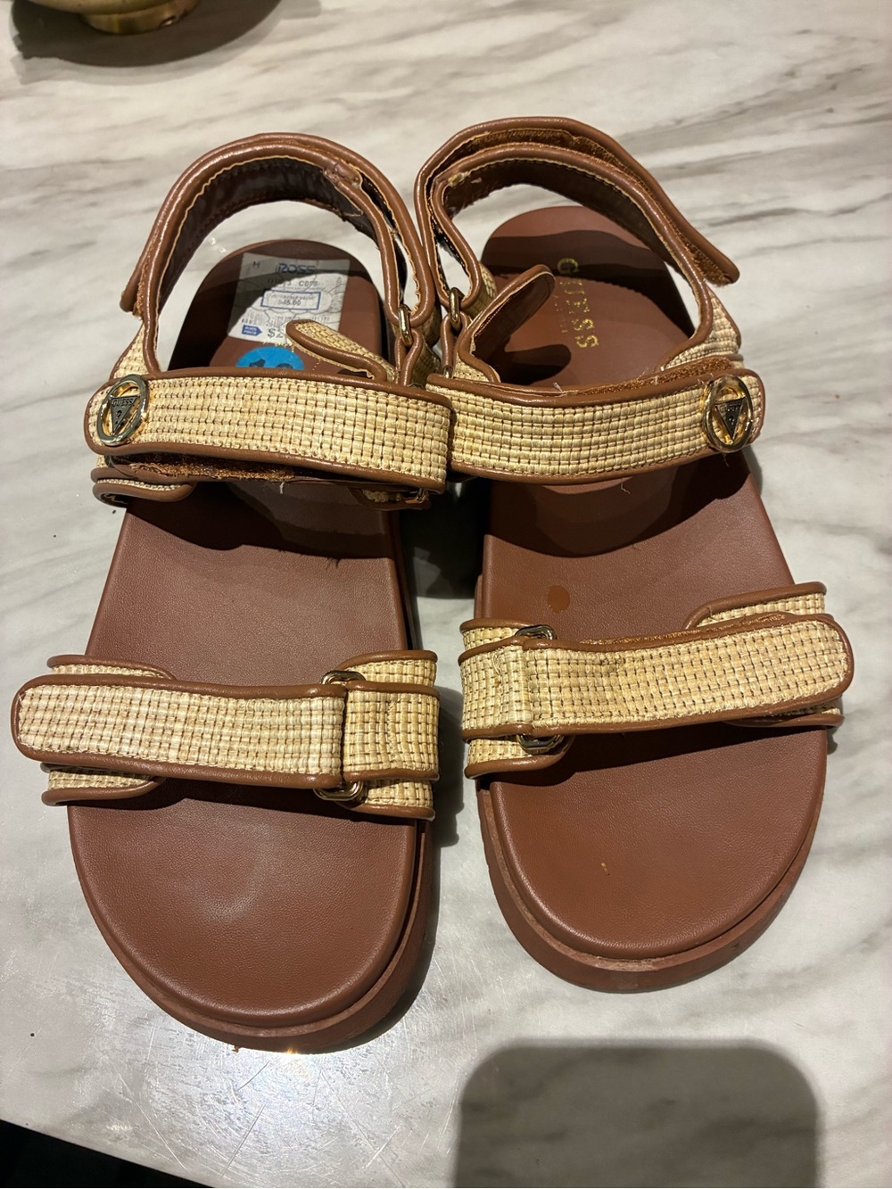 Guess Brown Sandal with Natural Woven Straps - Women
